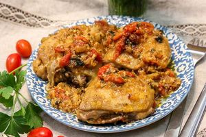 Куриные бедра в сливочном соусе с помидорами черри и сыром Куриные бедра в сливочном соусе с помидорами черри и сыром